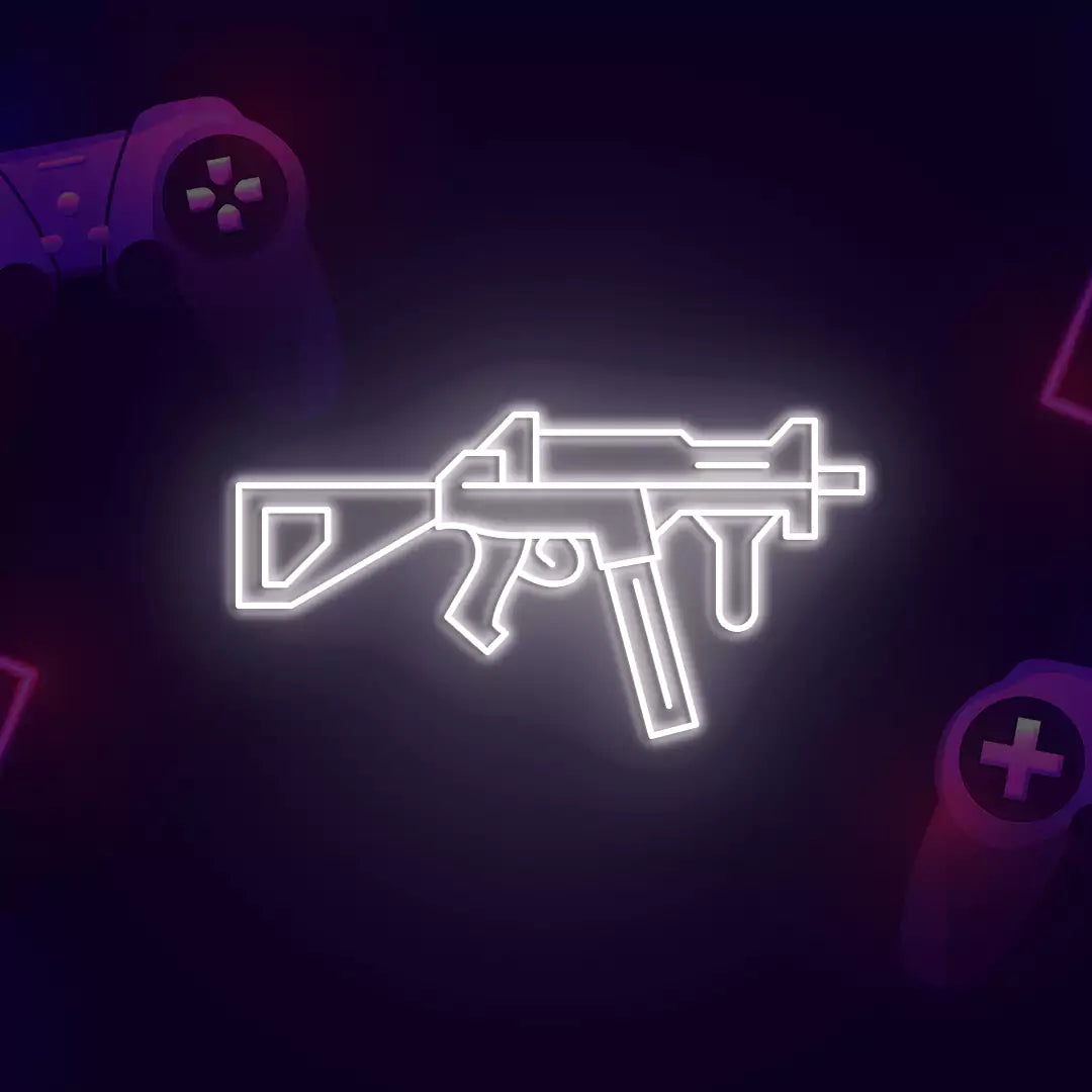 UMP Gaming Gun Neon Sign in White Color 