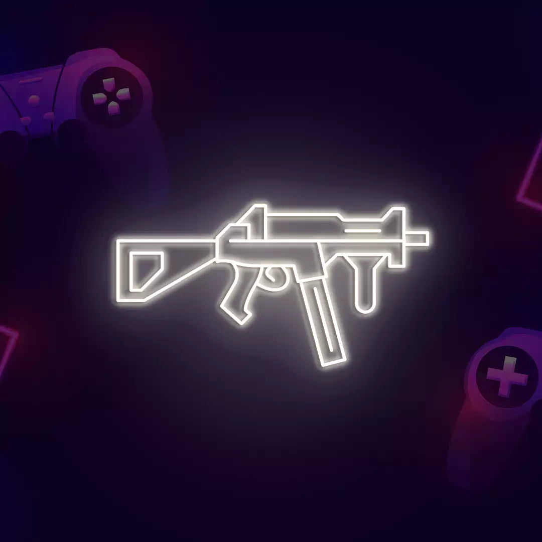 UMP Gaming Gun Neon Sign in Warm White Color 