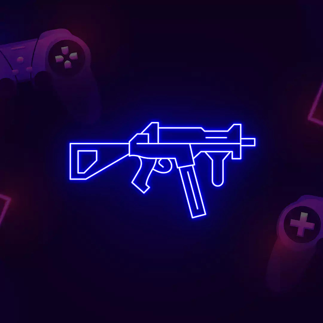UMP Gaming Gun Neon Sign in Blue Color 
