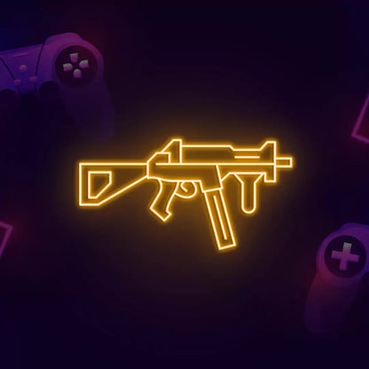 UMP Gaming Gun Neon Sign in Orange Color 