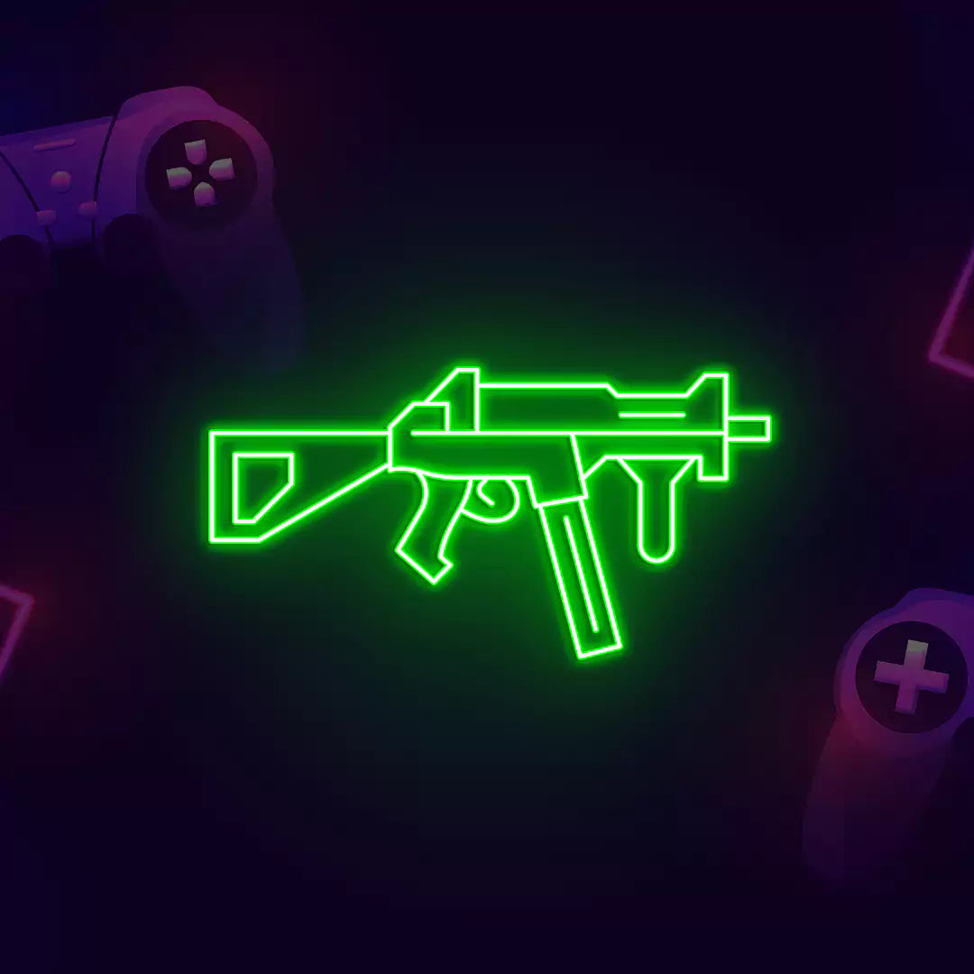 UMP Gaming Gun Neon Sign in Green Color 