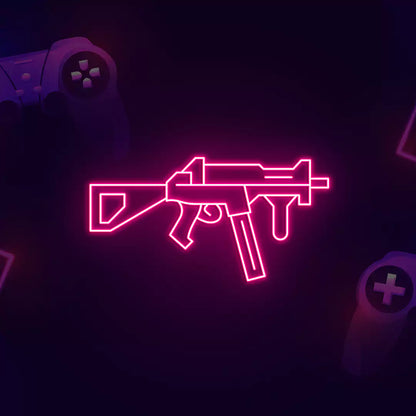 UMP Gaming Gun Neon Sign in Pink Color 