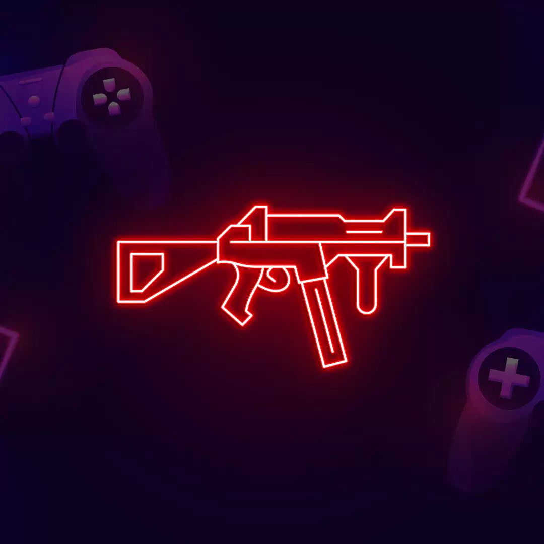 UMP Gaming Gun Neon Sign in Red Color 