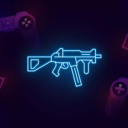 UMP Gaming Gun Neon Sign in Ice Blue Color 