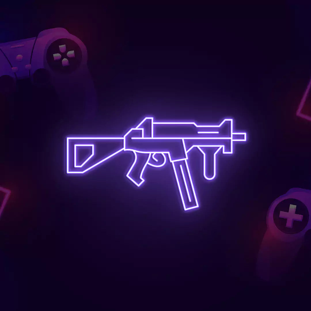 UMP Gaming Gun Neon Sign in Purple Color 
