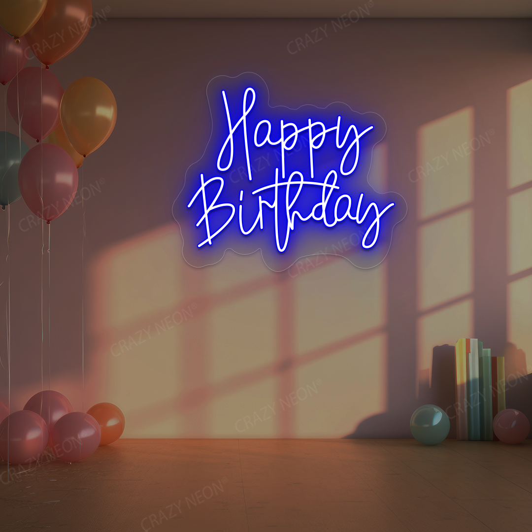 Birthday Shine Neon Sign - Happy Birthday Wall Art | Blue
