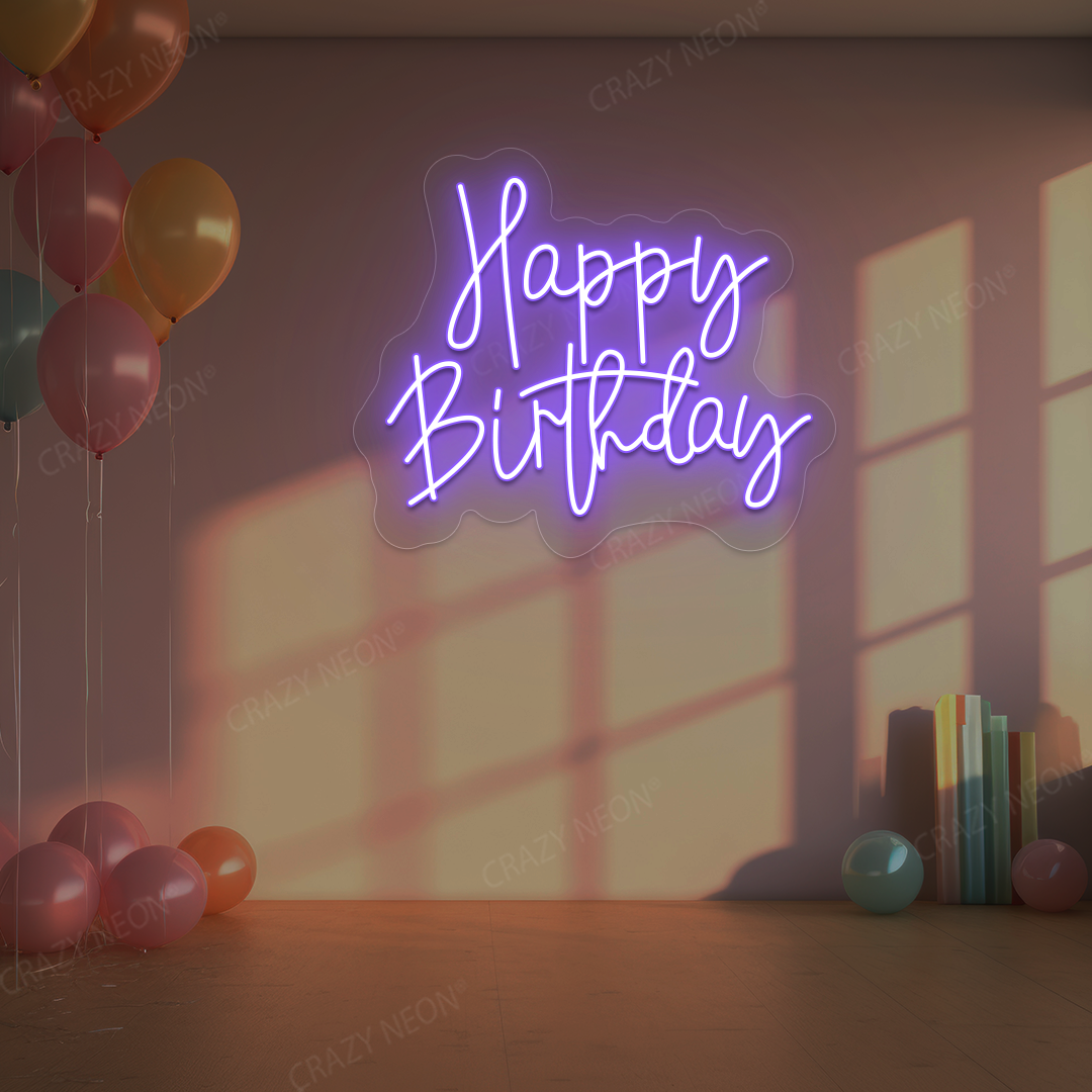 Birthday Shine Neon Sign - Happy Birthday Wall Art | Purple
