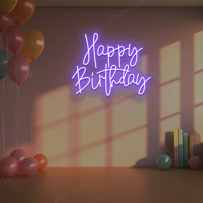 Birthday Shine Neon Sign - Happy Birthday Wall Art | Purple