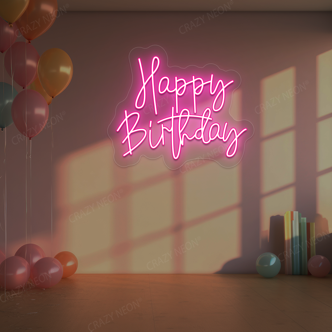 Birthday Shine Neon Sign - Happy Birthday Wall Art | Pink