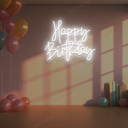 Birthday Shine Neon Sign - Happy Birthday Wall Art | White