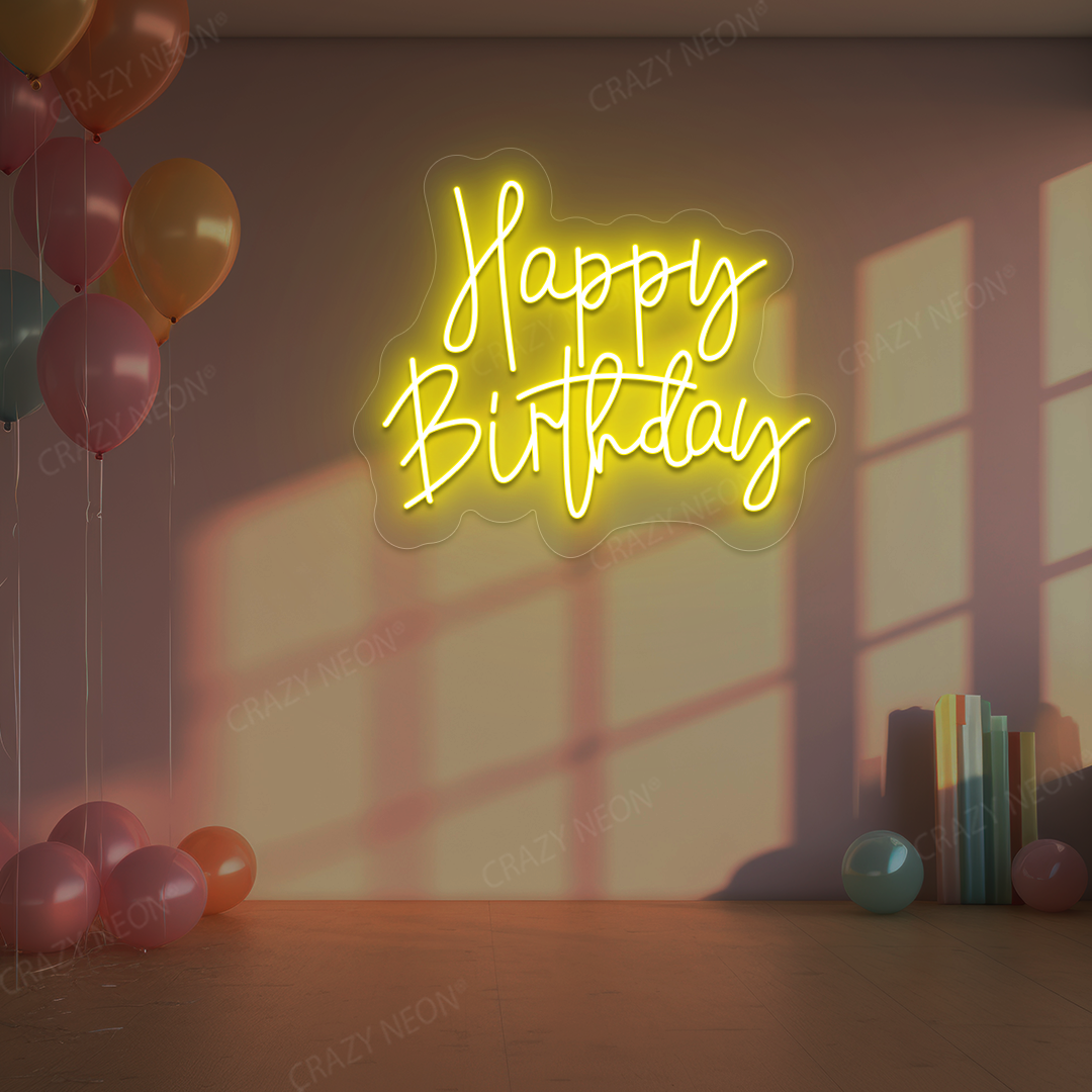 Birthday Shine Neon Sign - Happy Birthday Wall Art | Yellow