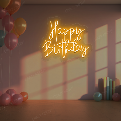 Birthday Shine Neon Sign - Happy Birthday Wall Art | Orange