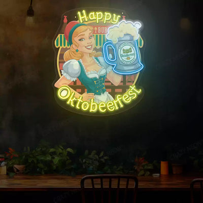 Happy Oktobewrfest Celebration Neon Sign | Yellow