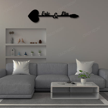 Heart & Arrow Couple Name Custom Metal Monogram in Black Color