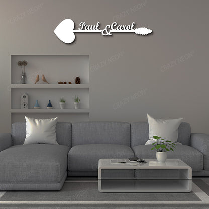 Heart & Arrow Couple Name Custom Metal Monogram in White Color