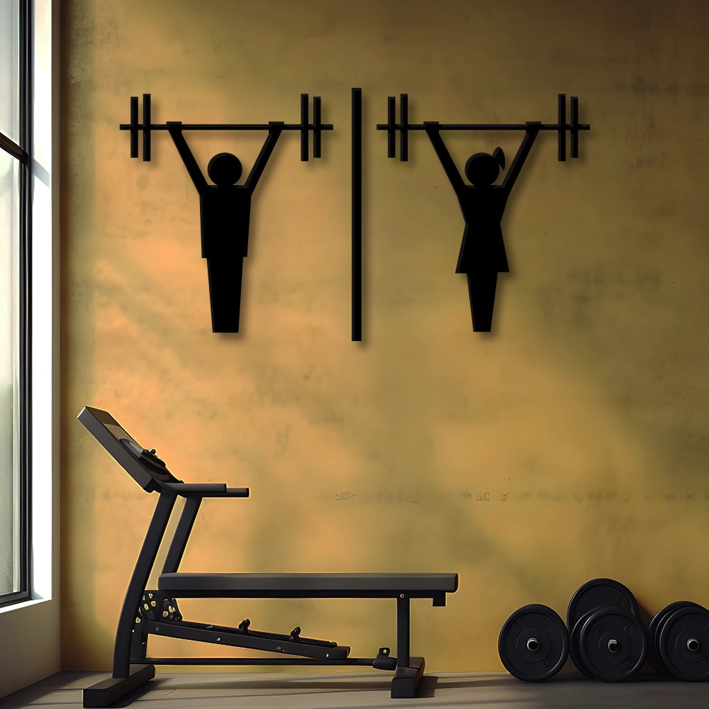 Man And Woman Weight Lifting Vector Metal Wall Art