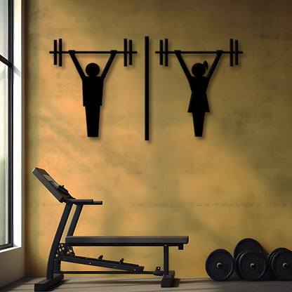 Man And Woman Weight Lifting Vector Metal Wall Art