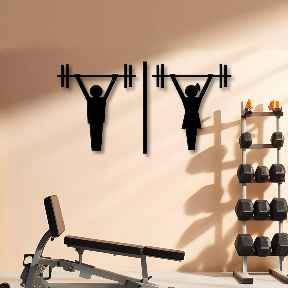 Man And Woman Weight Lifting Vector Metal Wall Art