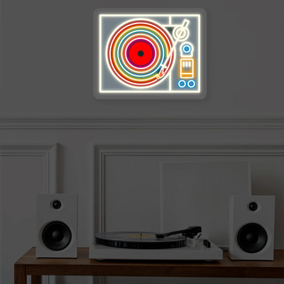 Vinyl Player Lit Neon Artwork mounted on Wall