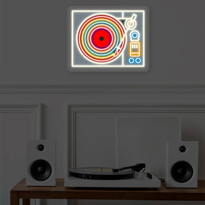 Vinyl Player Lit Neon Artwork mounted on Wall