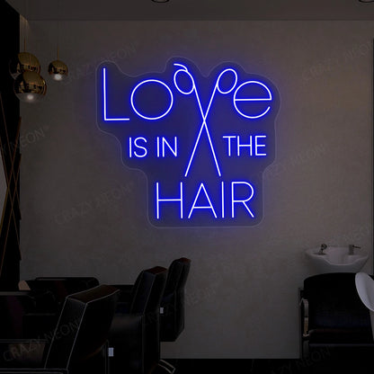 Love is in the hair neon sign |Blue