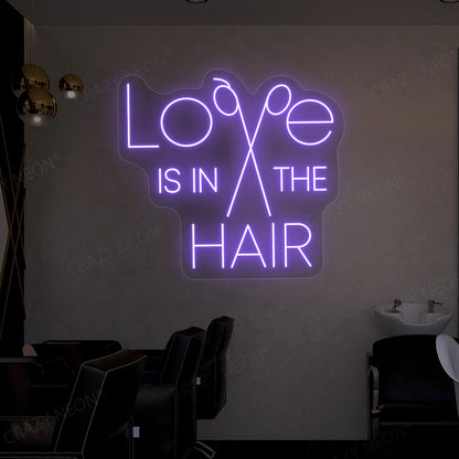 Love is in the hair neon sign | Purple