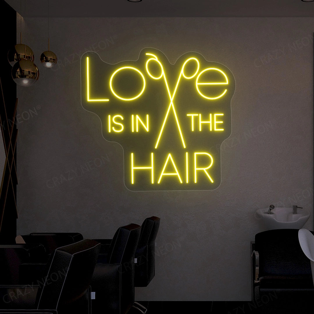 Love is in the hair neon sign | Yellow