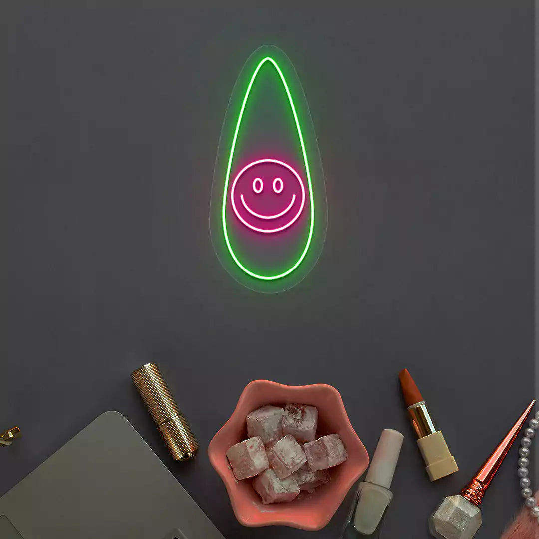 Smiley Nail Neon Sign in  green color