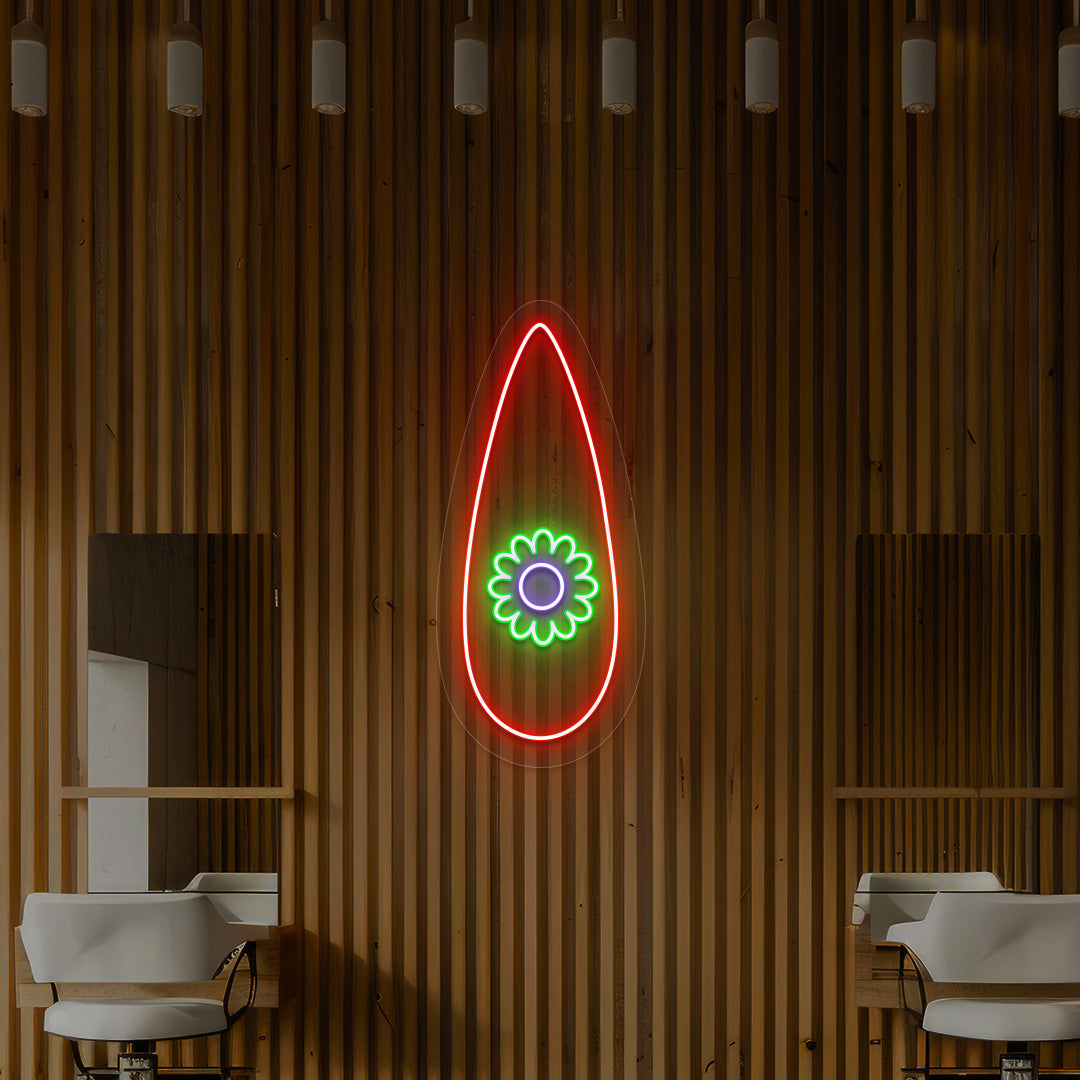 Floral Nail Neon Sign in Red color