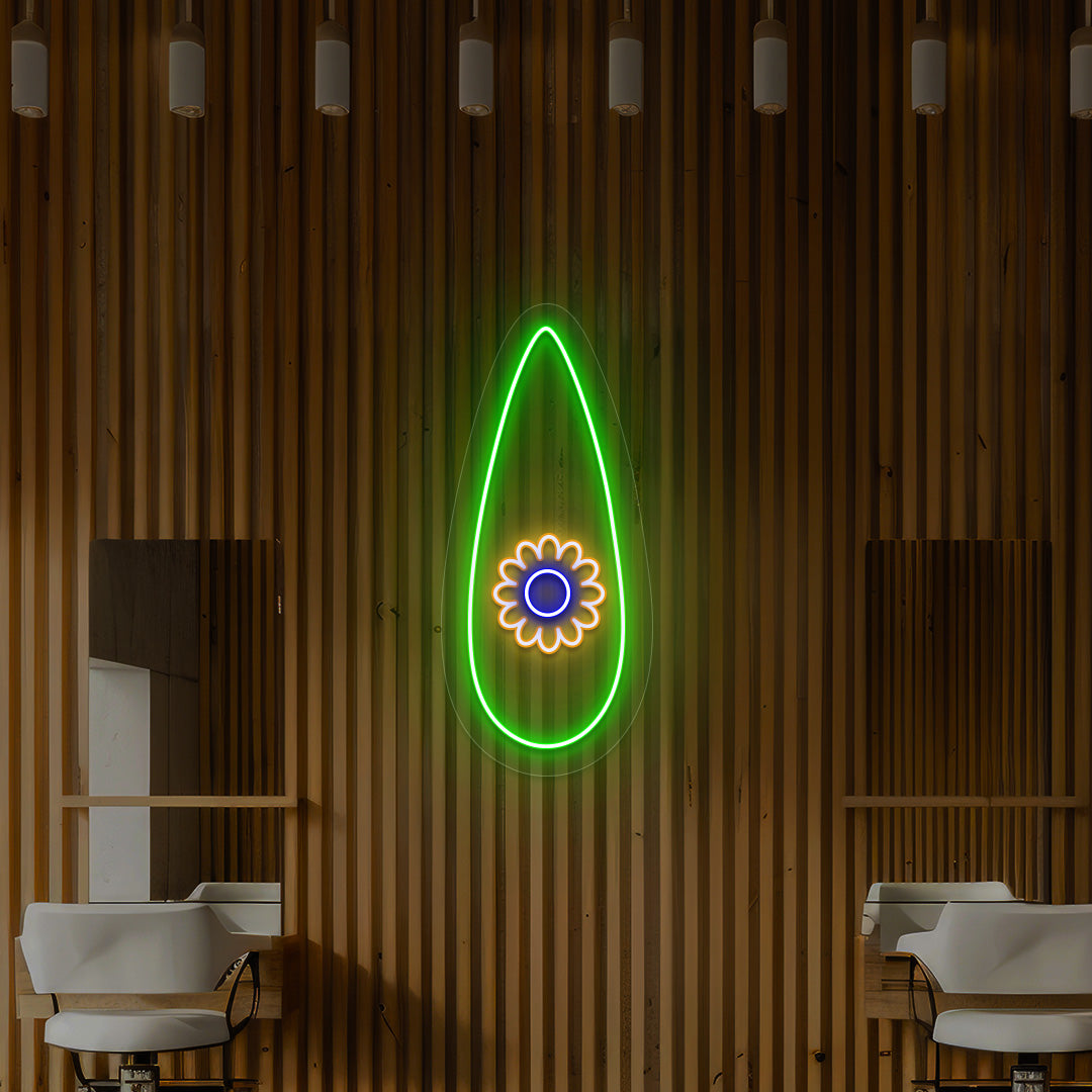 Floral Nail Neon Sign in Green Color
