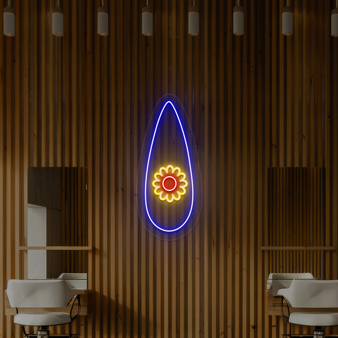 Floral Nail Neon Sign in Blue color