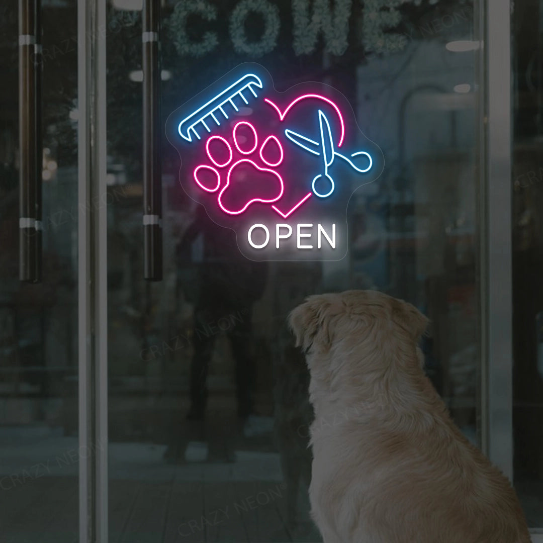 Pet Grooming Open Neon Sign