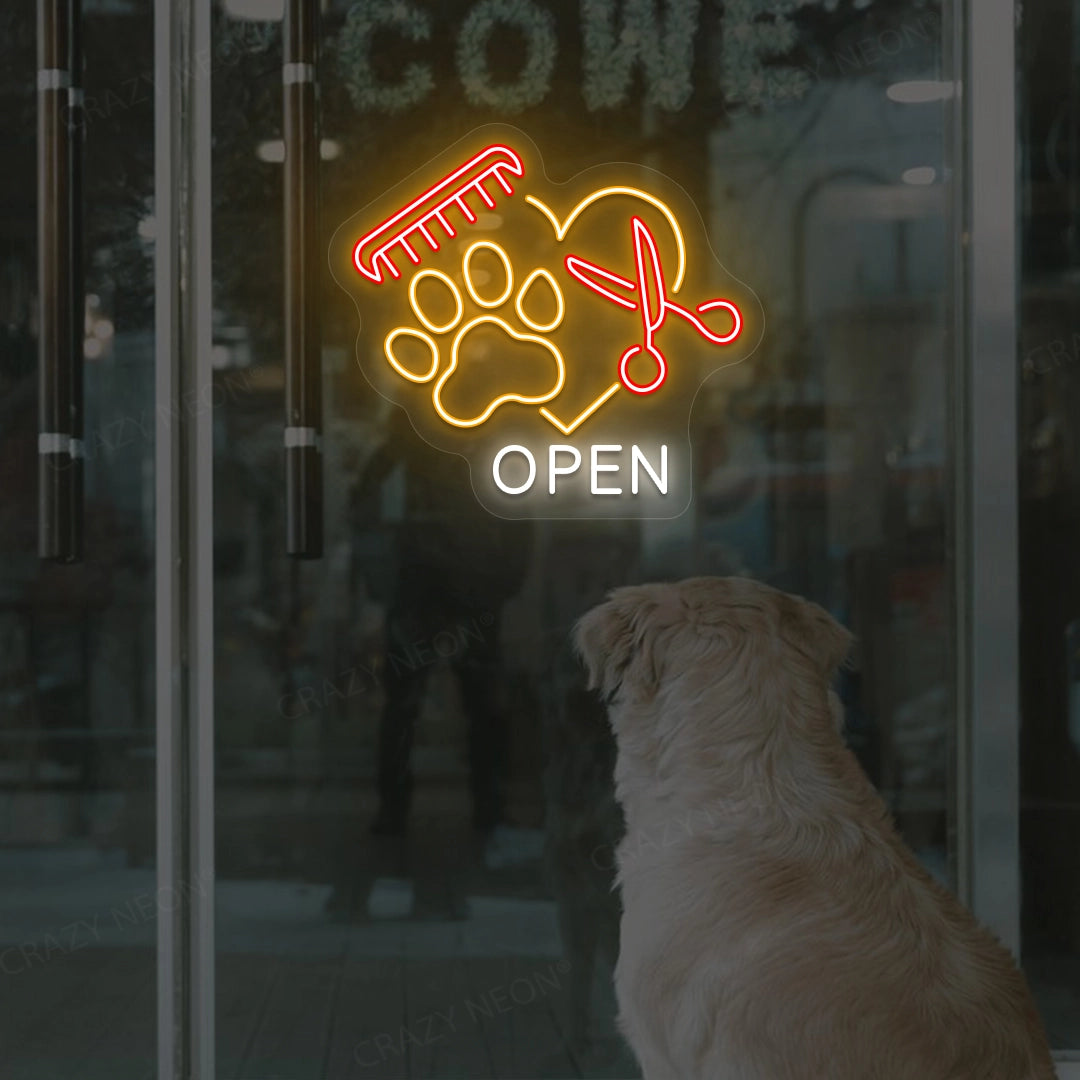 Pet Grooming Open Neon Sign