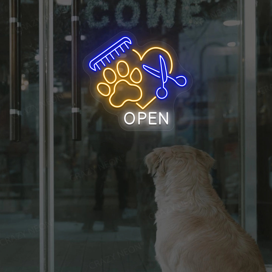 Pet Grooming Open Neon Sign