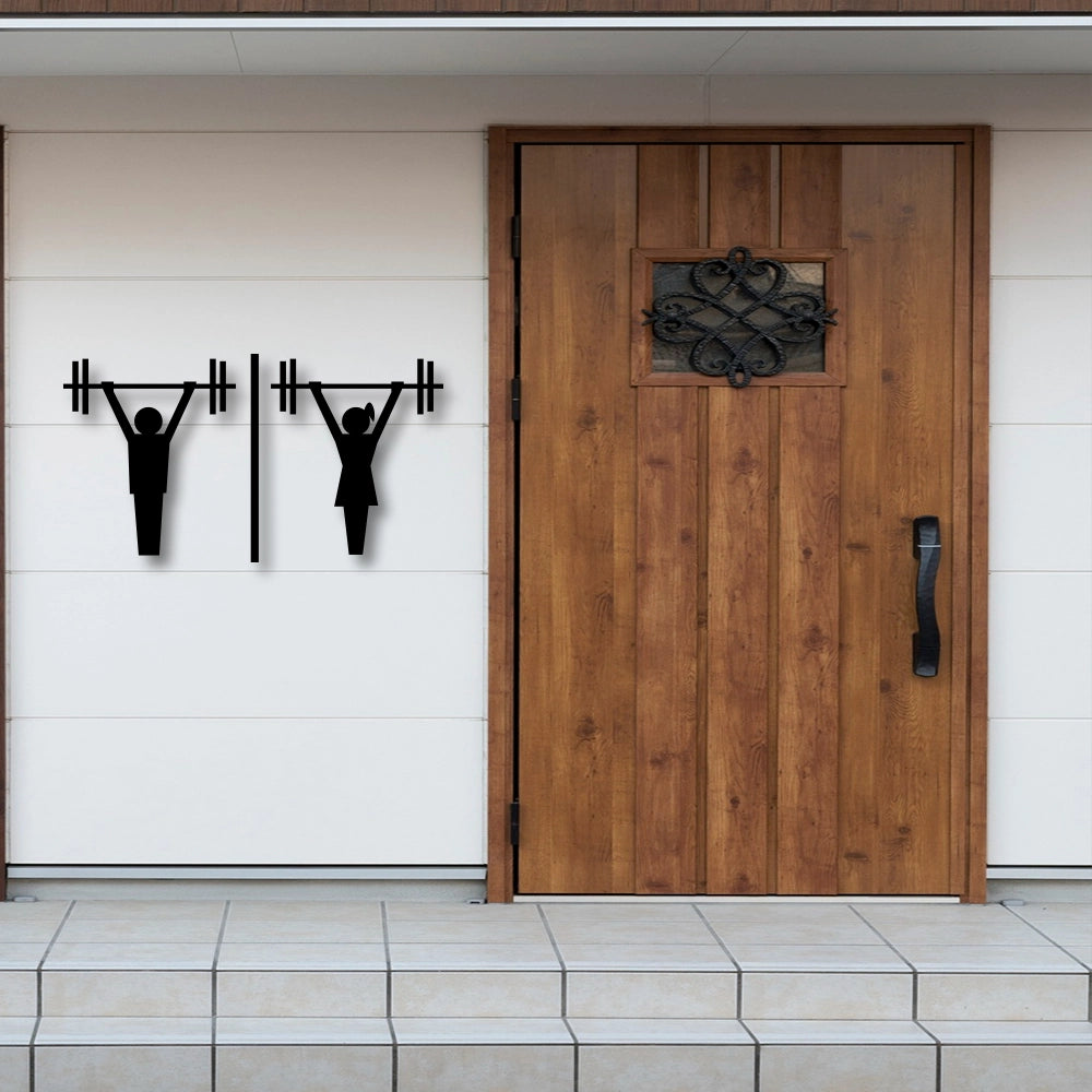 Man And Woman Weight Lifting Vector Metal Wall Art