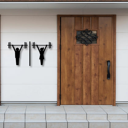 Man And Woman Weight Lifting Vector Metal Wall Art