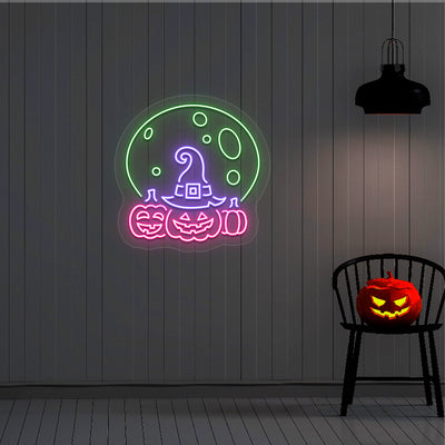 Pumpkin Witch’s Moon Neon Sign | Pink