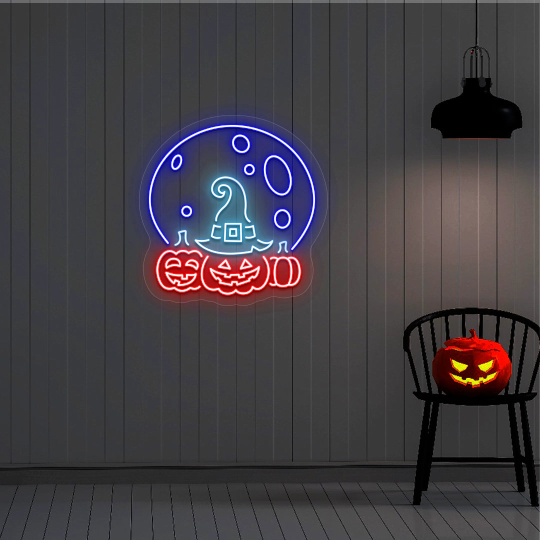Pumpkin Witch’s Moon Neon Sign | Red