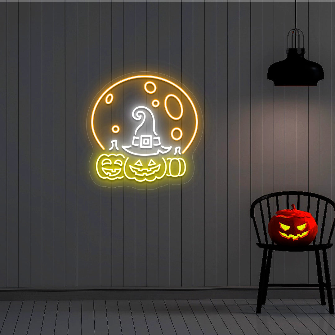 Pumpkin Witch’s Moon Neon Sign | Yellow