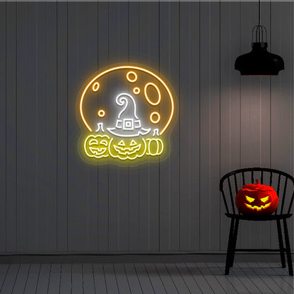 Pumpkin Witch’s Moon Neon Sign | Yellow