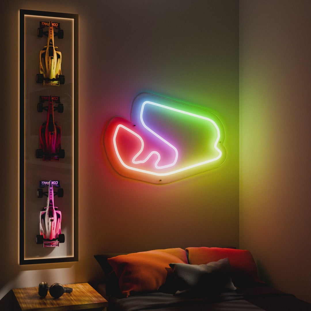 RGB Flow Jose Carlos Pace Grand Prix Circuit F1 Race Track LED neon wall sign in yellow blue and red 
