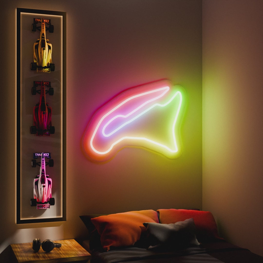 RGB Flow Magny Cours Grand Prix Circuit LED neon wall sign in blue red and yellow