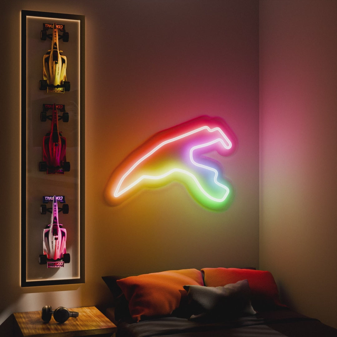 RGB Flow Spa Francorchamps Grand Prix Circuit LED neon wall sign in yellow, red, and blue