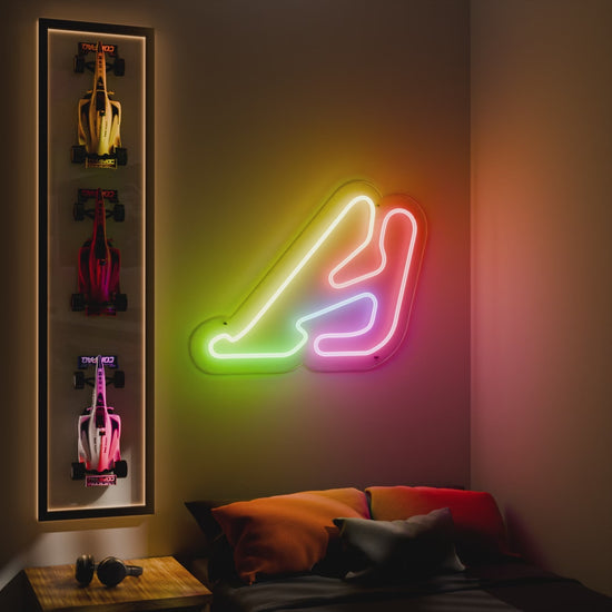 RGB Flow Oscar y Juan Galvez Grand Prix Circuit LED neon wall sign in red yellow and blue