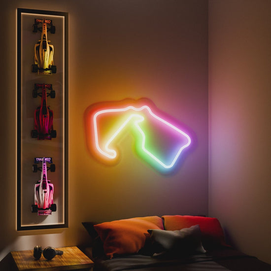 RGB Flow Silverstone Grand Prix Circuit LED neon wall sign in blue red and yellow