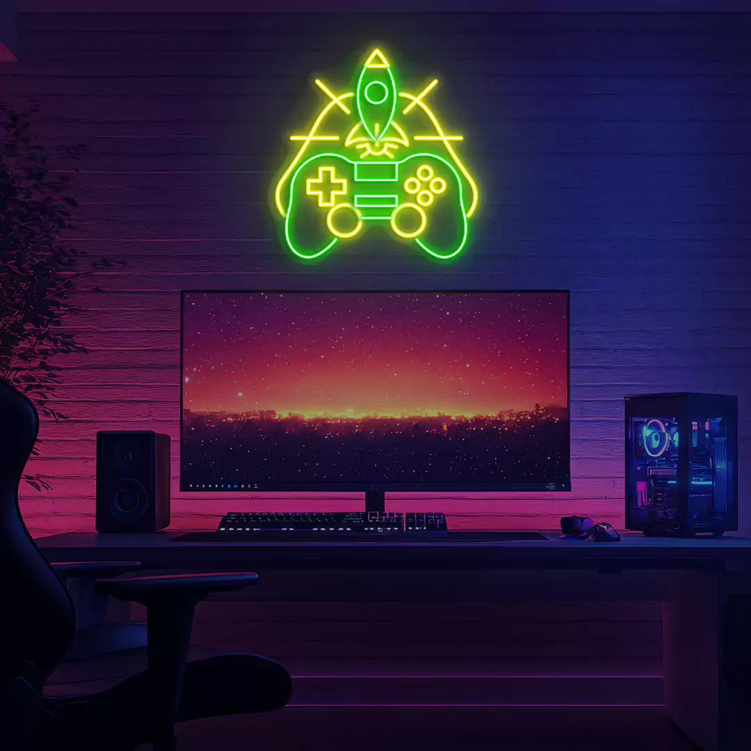 Contoler Neon Sign Shop Rocket Gaming Controller LED Neon Sign for Gamers – Crazy Neon