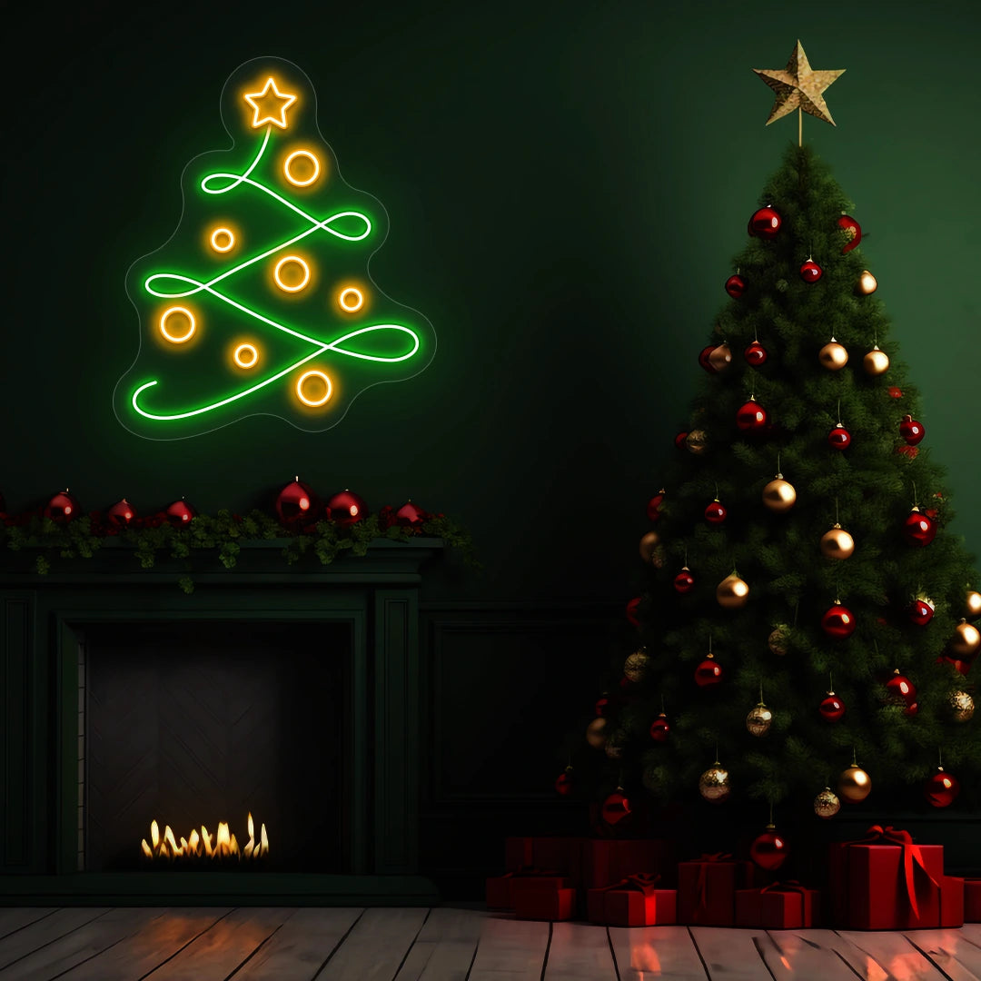 Star Swirl Christmas Tree Neon Sign | Orange
