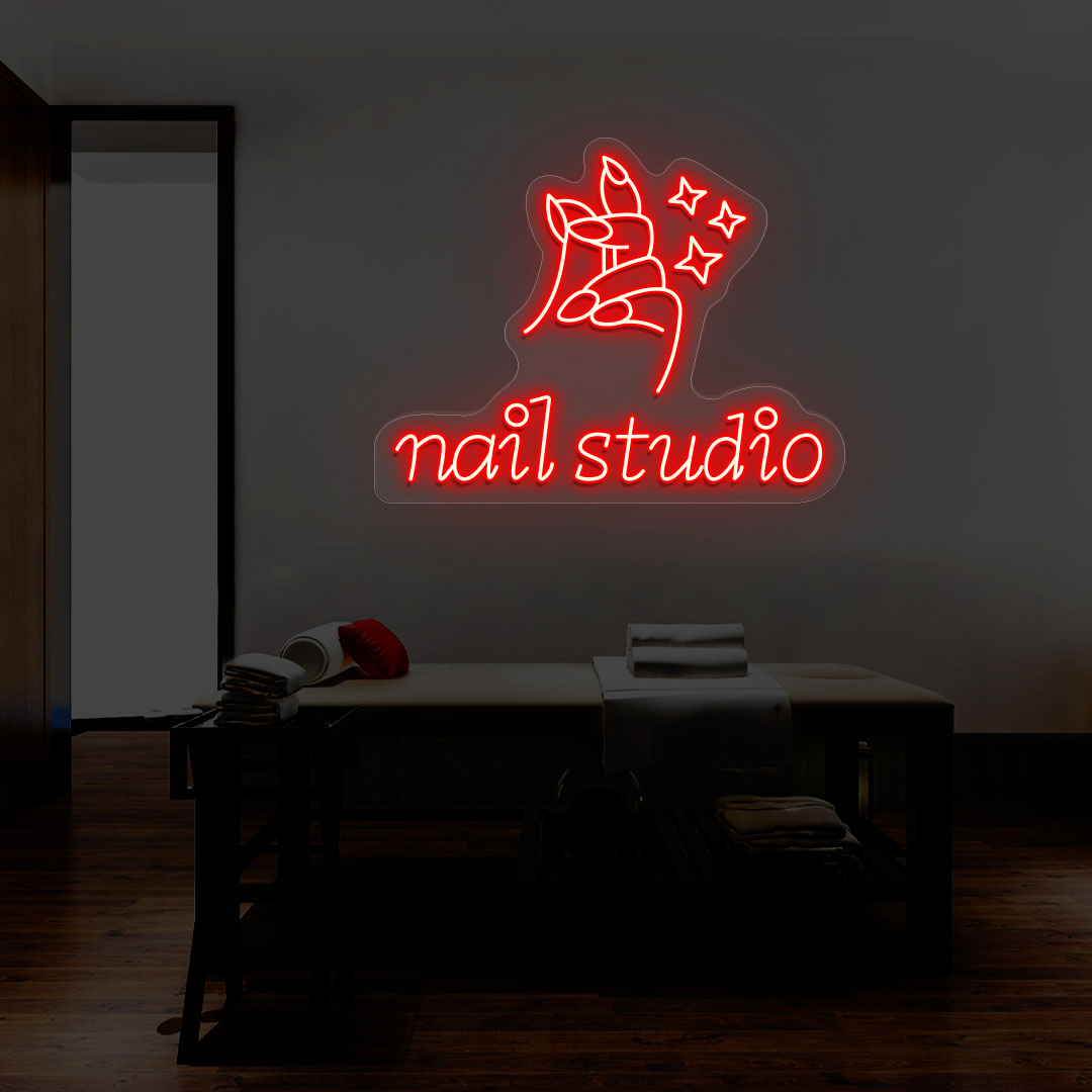 Nail Studio With Hand Neon Sign | CNUS014402 | Red