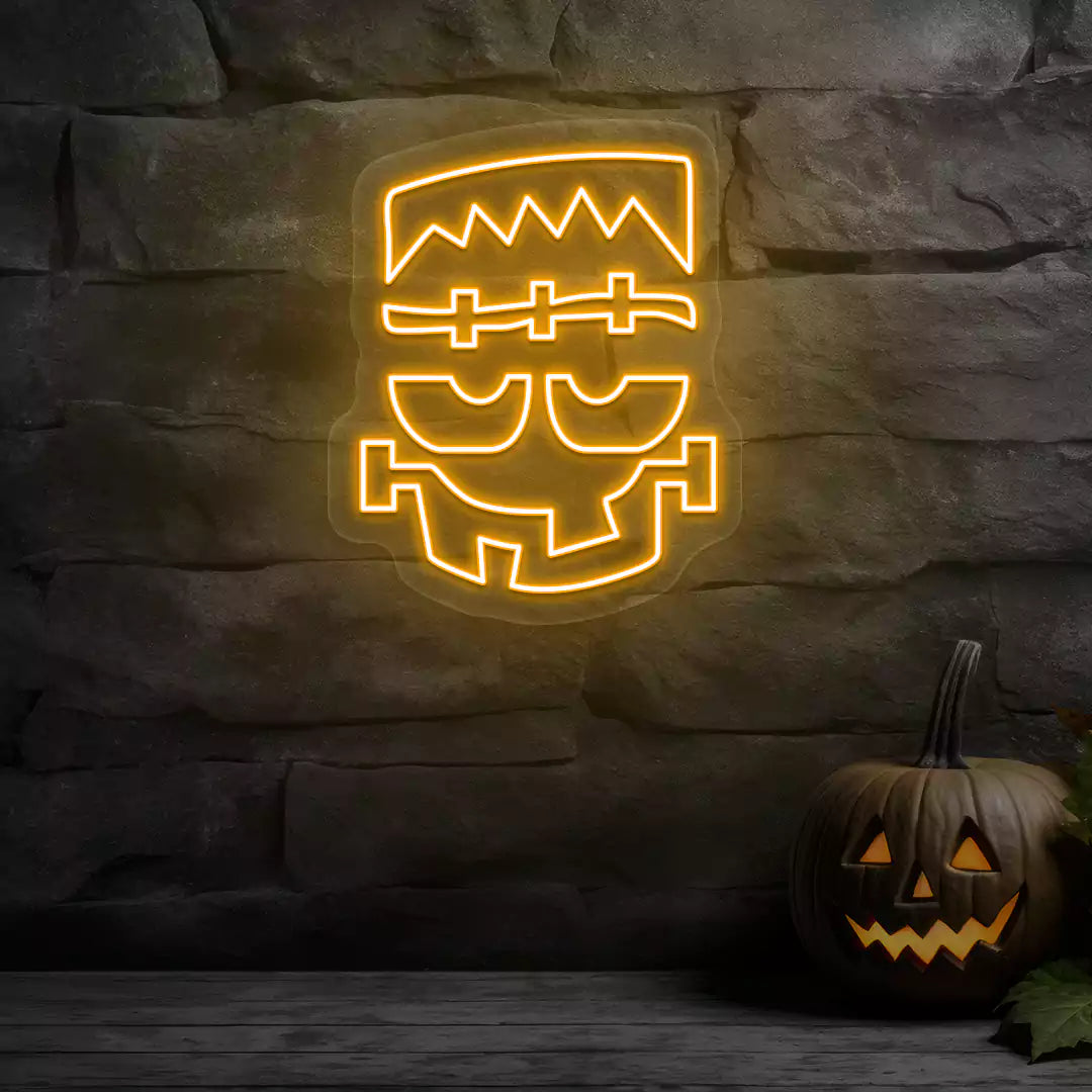 Frankenstein Face Neon Sign | Orange