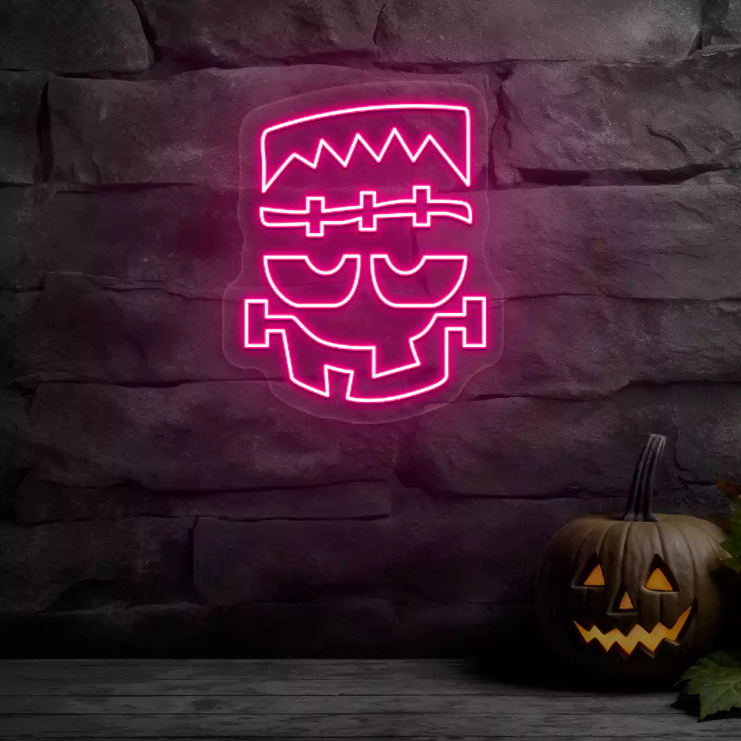 Frankenstein Face Neon Sign | Pink